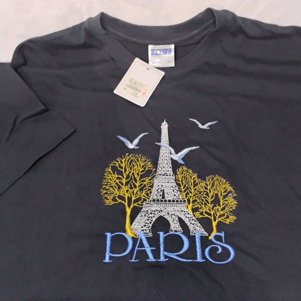 Vintage SOL'S Regent Paris Eiffel Tower Embroidered Cotton T-Shirt XL NWT NOS V